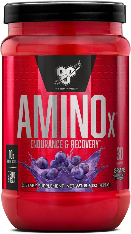 BSN Amino X Grape Flavored Powder - 30 Servings, Muscle Recovery & Endurance with BCAAs, 10g Amino Acids, Keto Friendly & Caffeine Free