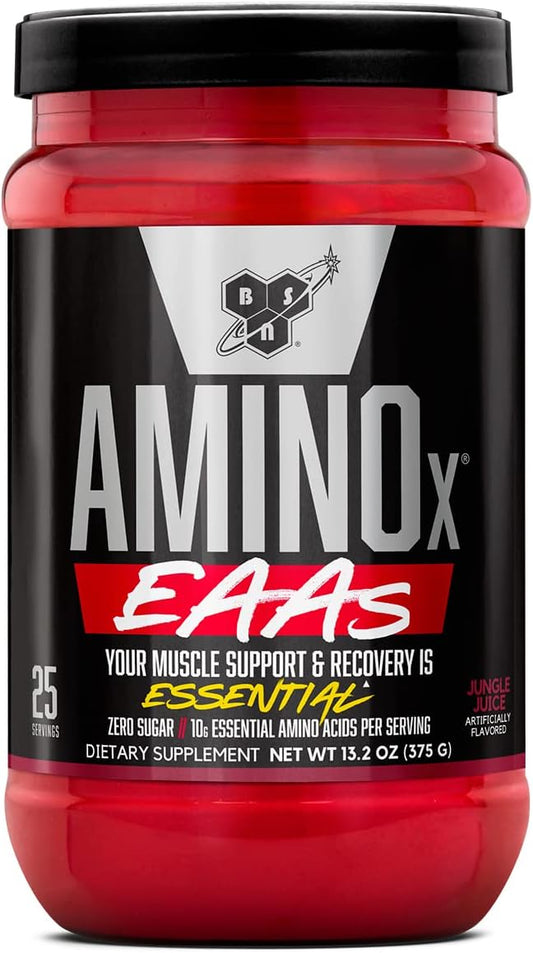 BSN Amino X Jungle Juice Flavor, 10g EAAs, 5g BCAAs, Zero Sugar, Caffeine-Free, 13.2oz - Muscle Recovery & Endurance, 25 Servings