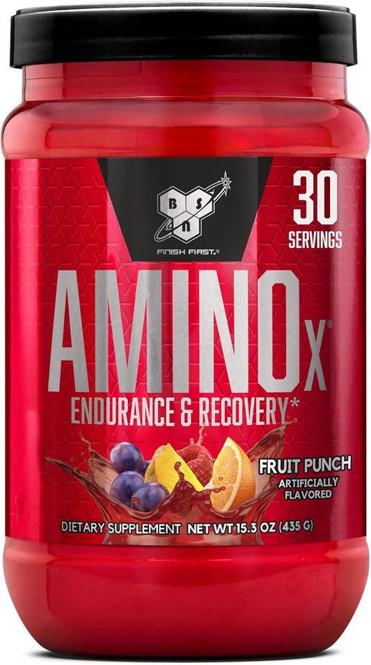 BSN Amino X Powder - Muscle Recovery & Endurance with BCAAs, 10g Amino Acids, Keto-Friendly, Caffeine-Free - Fruit Punch, 30 Servings