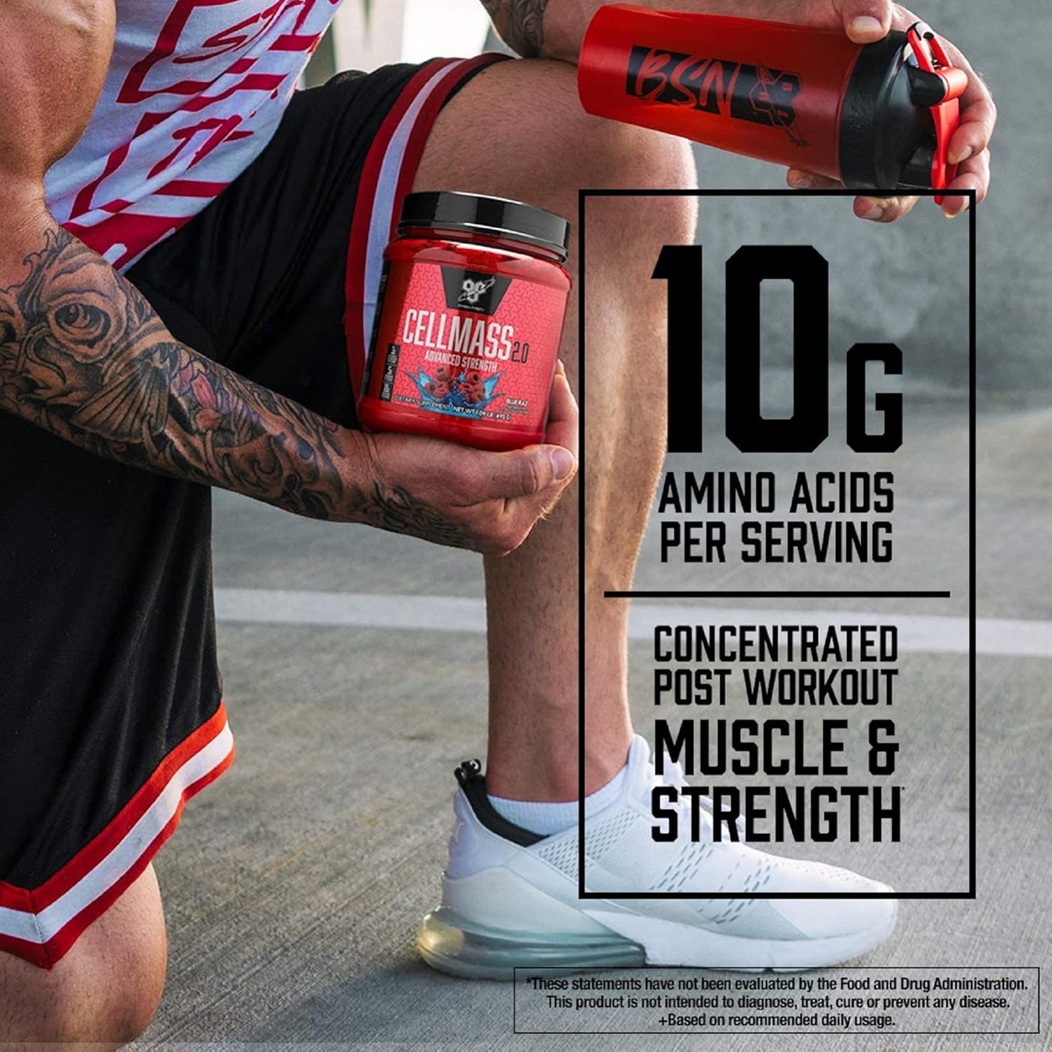 BSN CELLMASS 2.0 Post Workout Recovery - BCAA, Creatine, Glutamine - Keto Friendly - Blue Raz Flavor - 25 Servings