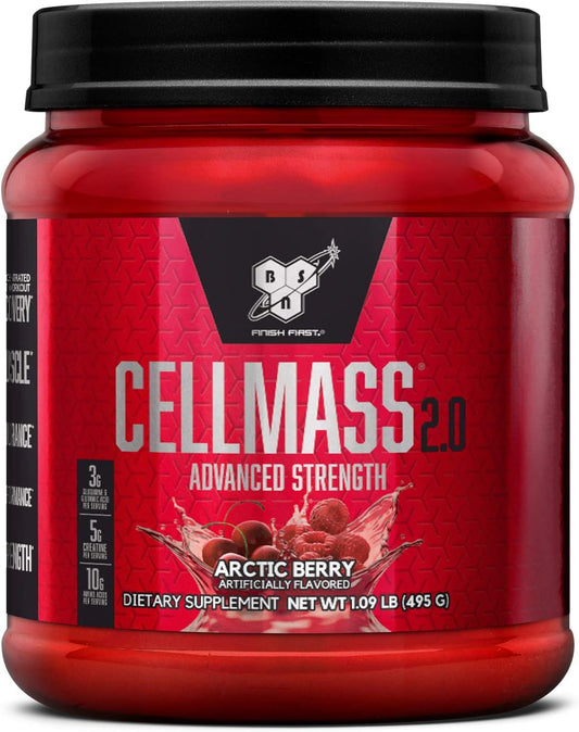 BSN CELLMASS 2.0 Post Workout Recovery Supplement - BCAA, Creatine, Glutamine - Keto Friendly - Arctic Berry Flavor - 25 Servings