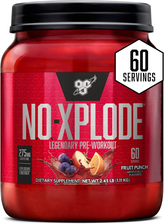 BSN N.O.-XPLODE Fruit Punch Pre Workout Supplement - 60 Servings with Creatine, Beta-Alanine, and Energy Boost