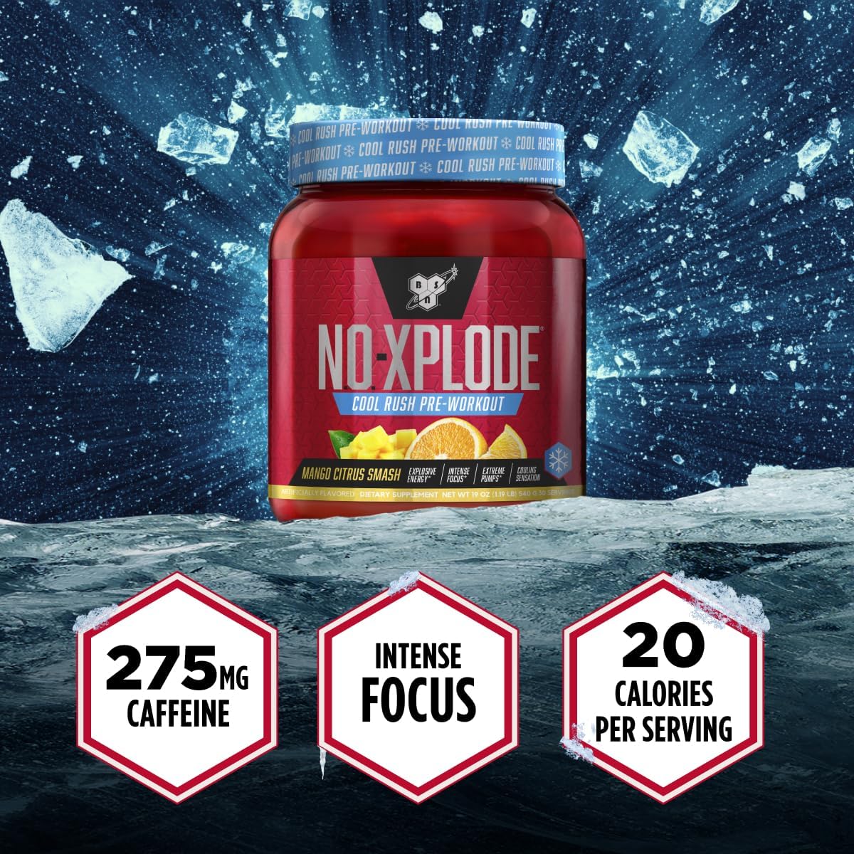 BSN N.O.-XPLODE Mango Citrus Smash Pre Workout Powder - Energy Supplement with Creatine and Beta-Alanine for Men and Women, 30 Servings