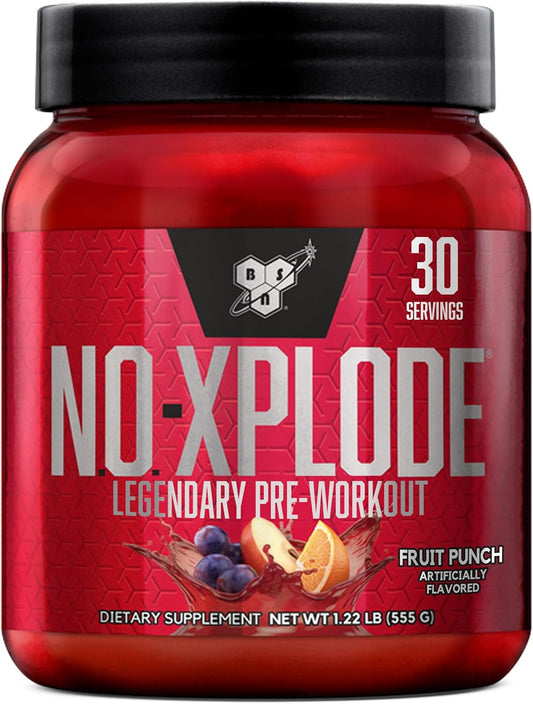 BSN N.O.-XPLODE Pre Workout Powder, Fruit Punch Flavor, 30 Servings - Energy Supplement with Creatine and Beta-Alanine for Men and Women