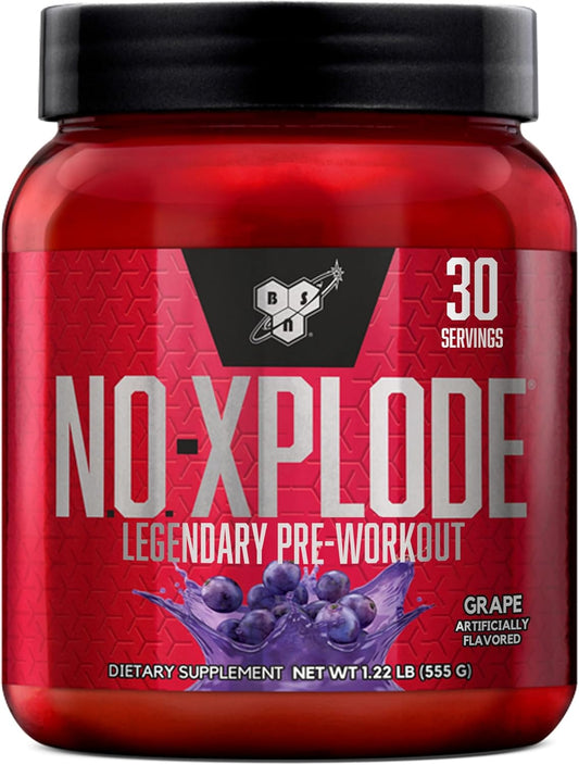 BSN N.O.-XPLODE Pre Workout Powder Grape Flavor - Energy Supplement with Creatine & Beta-Alanine, 30 Servings for Men and Women