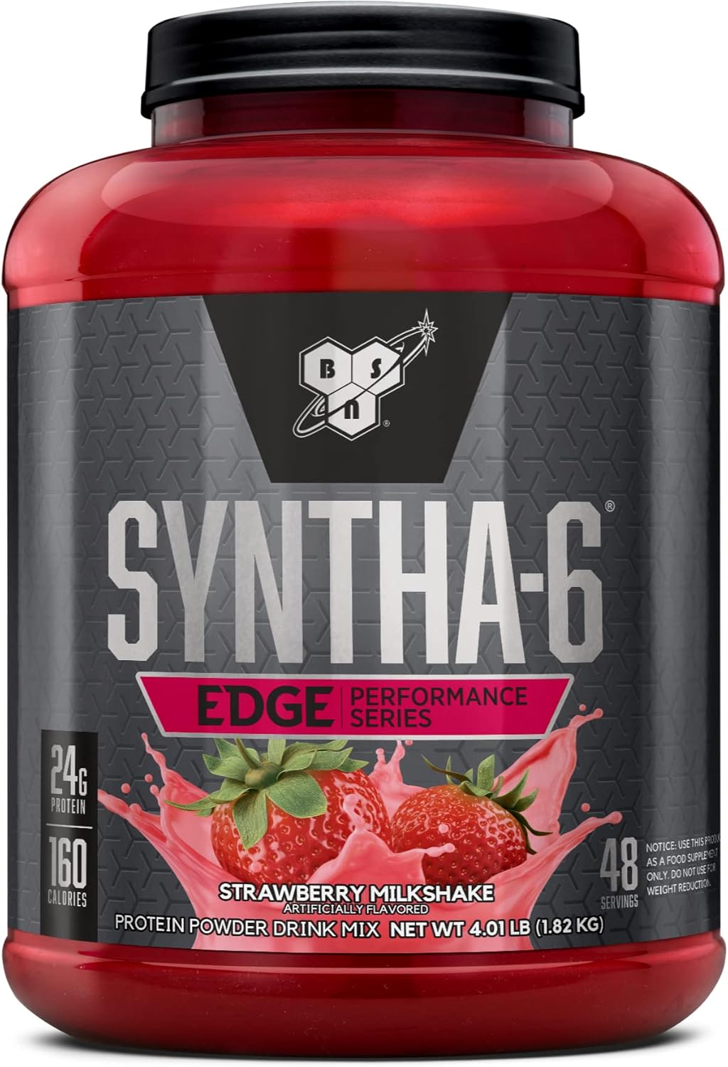 BSN SYNTHA-6 EDGE Protein Powder - Strawberry Milkshake Flavor, 24g Protein, Low Sugar, 48 Servings, Hydrolyzed Whey & Micellar Casein