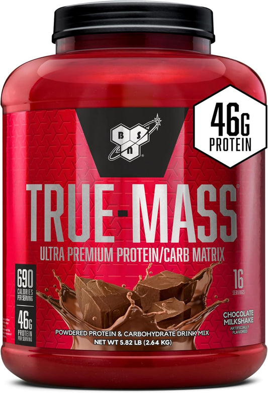 BSN TRUE-MASS Weight Gainer Protein Powder, Chocolate Milkshake Flavor, 5.82 lb - Muscle Mass Gainer
