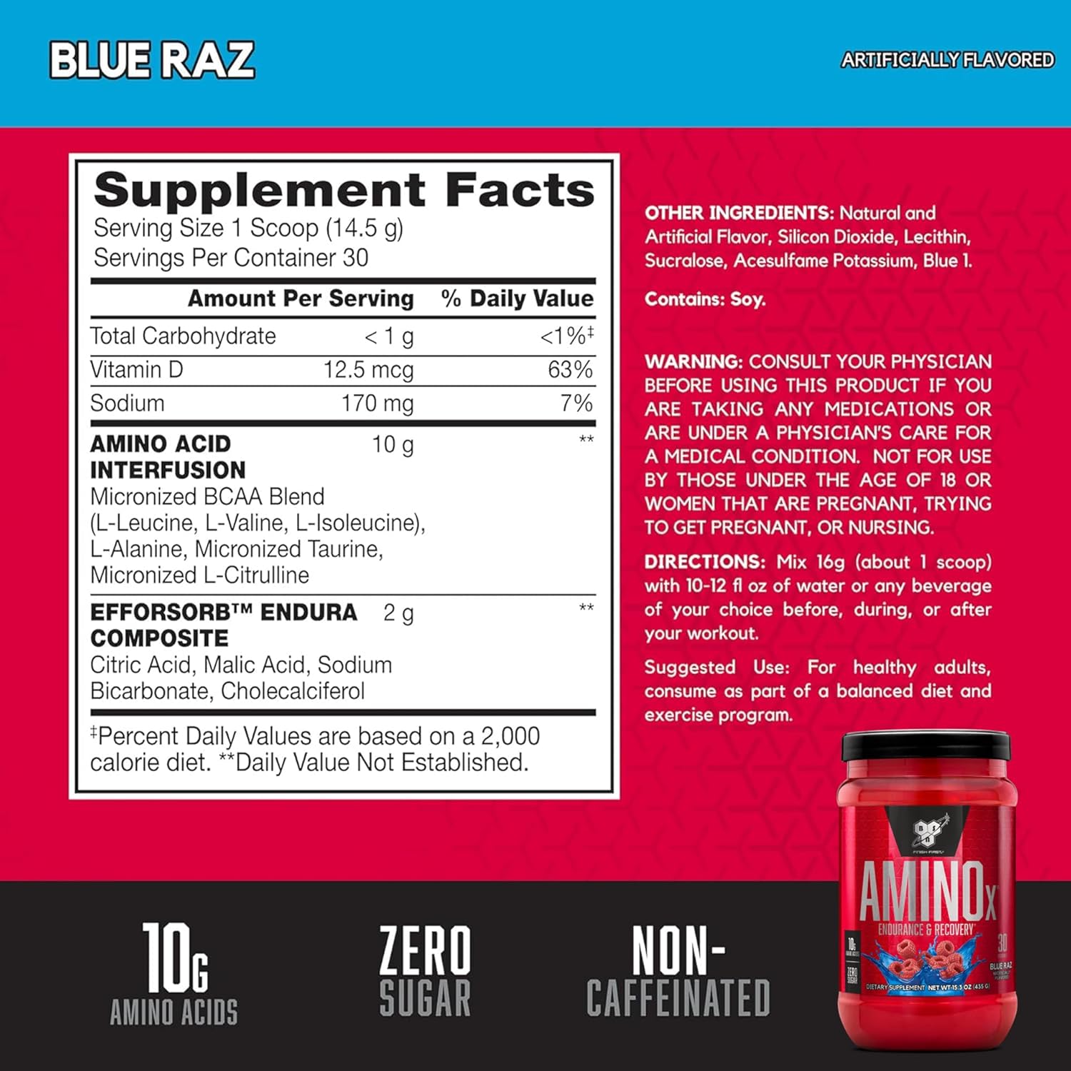BSN Workout Bundle: NO XPLODE Pre Workout Powder + AMINO X Muscle Recovery Support, Blue Raz Flavor, 30 Servings Each