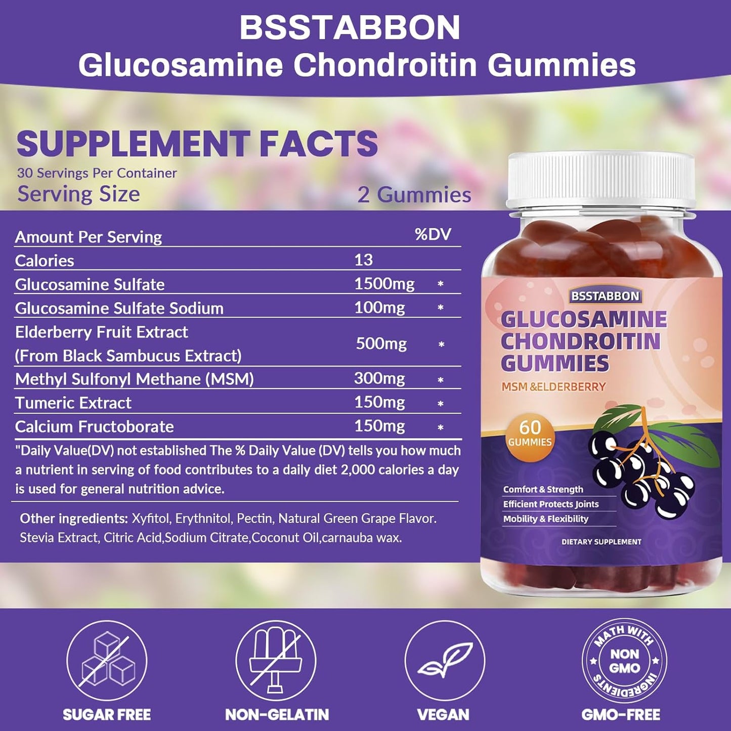 BSSTABBON Glucosamine Chondroitin Gummies - 60 Gummies for Men and Women - Joint Support Supplement