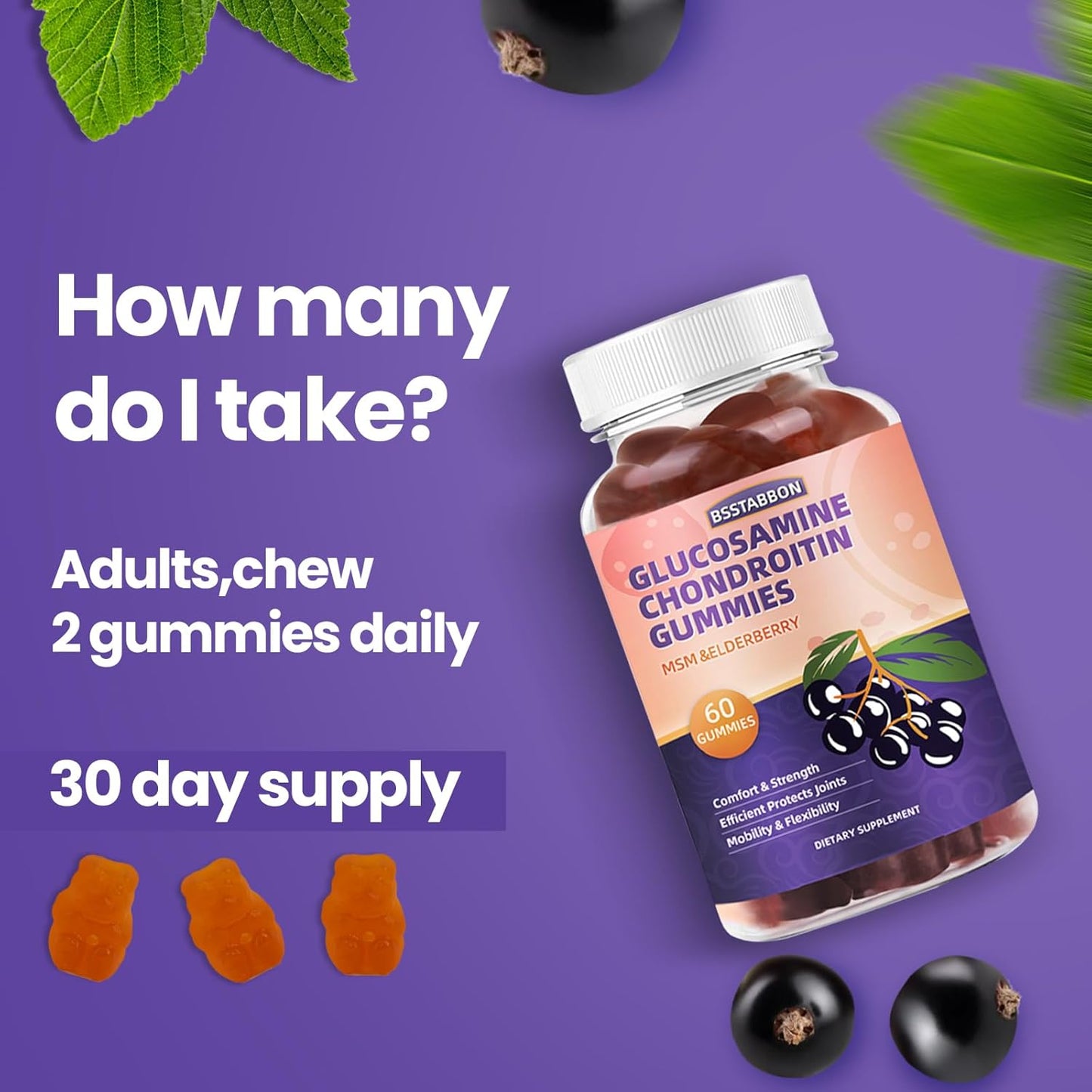 BSSTABBON Glucosamine Chondroitin Gummies - 60 Gummies for Men and Women - Joint Support Supplement