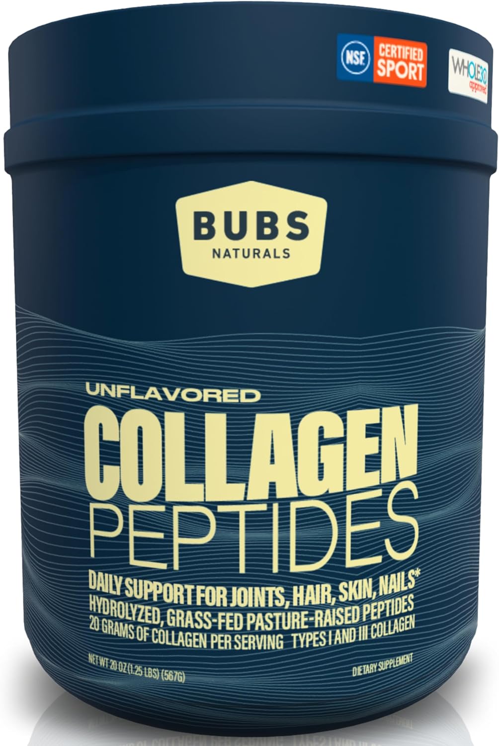 BUBS Naturals Collagen Peptides 20oz Container + Mix Wand Milk Frother - Grass-Fed, Keto & Whole30 Friendly