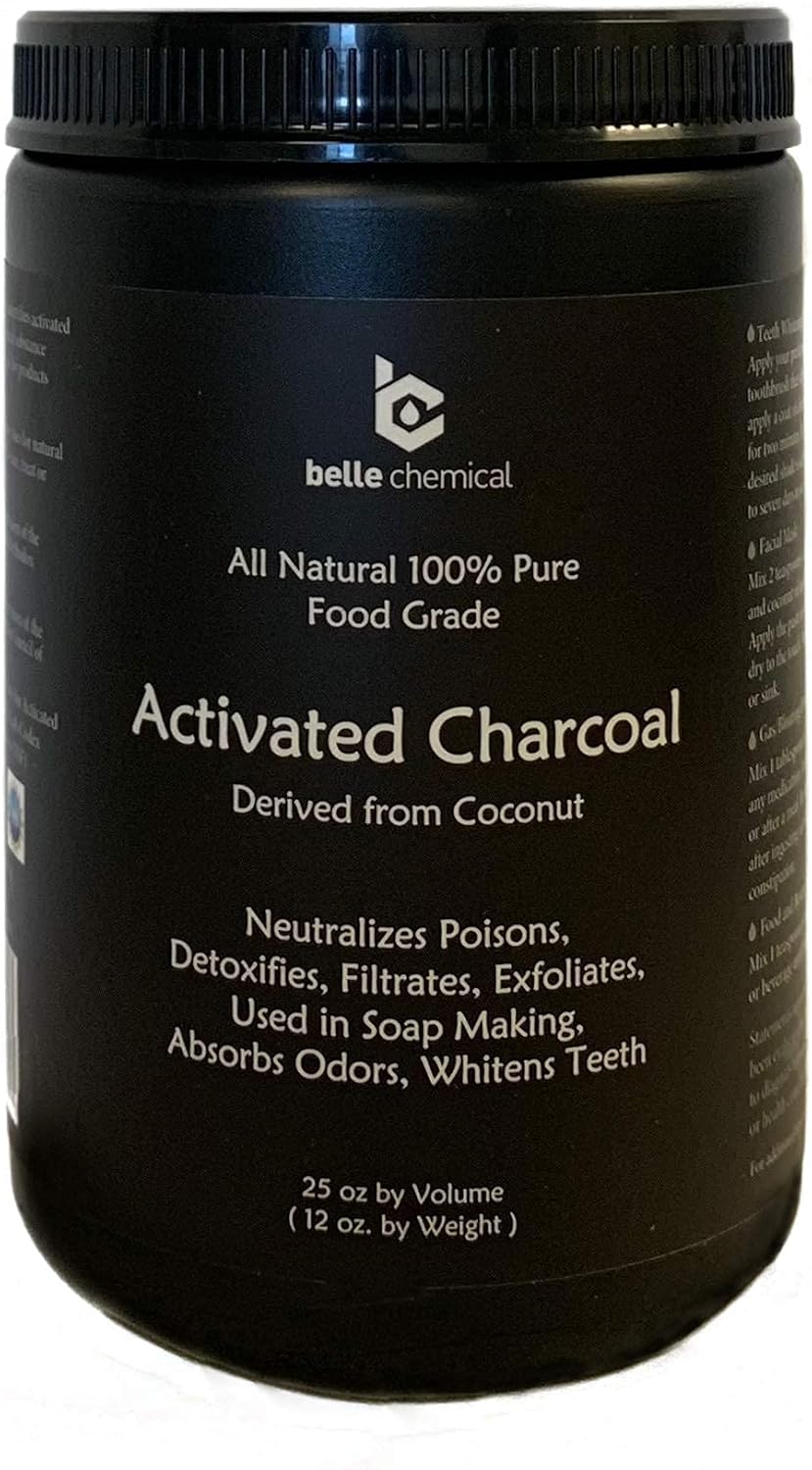 Bulk Belle Chemical Large Coconut Activated Charcoal Powder - Food Grade & Kosher - Teeth Whitening, Scrubs, Soap Making