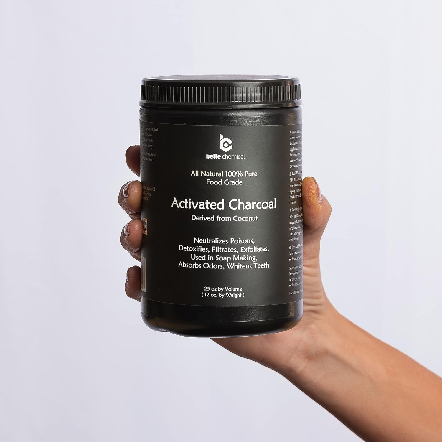 Bulk Belle Chemical Large Coconut Activated Charcoal Powder - Food Grade & Kosher - Teeth Whitening, Scrubs, Soap Making