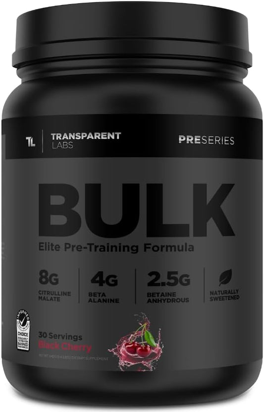 Bulk Black Pre Workout by Transparent Labs: Clinically Dosed Sugar Free Preworkout for Men and Women - 30 Servings, Black Cherry Flavor