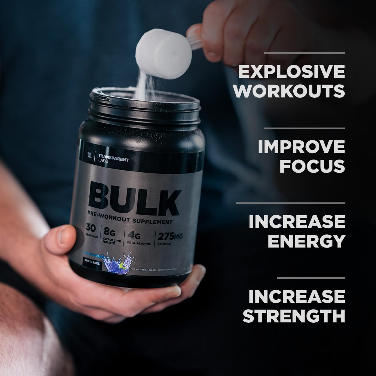 Bulk Black Pre Workout by Transparent Labs: Clinically Dosed Sugar Free Preworkout for Men and Women - 30 Servings, Black Cherry Flavor