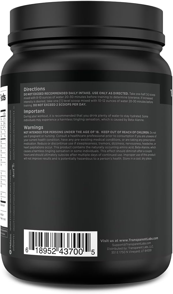 Bulk Black Pre Workout by Transparent Labs: Clinically Dosed Sugar Free Preworkout for Men and Women - 30 Servings, Black Cherry Flavor