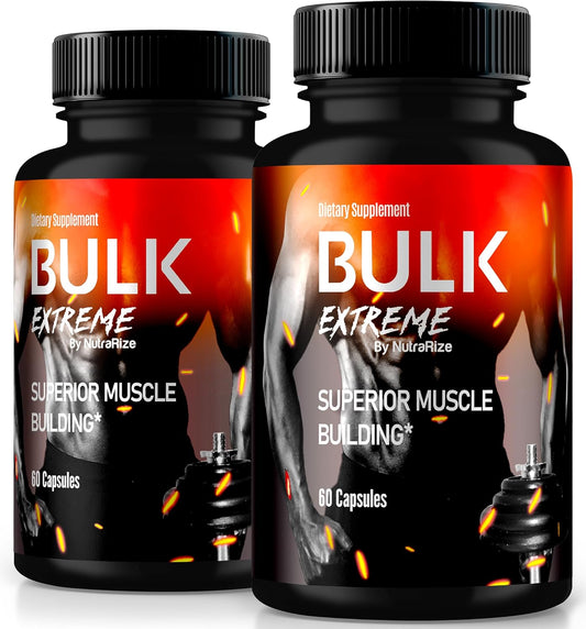 Bulk Extreme Muscle Building Formula for Men - 2 Pack of All Natural Muscle Builder Pills for Lean Muscle Mass & Physical Performance - NutraRize Advanced Formula with Superior Reviews (120 Capsules)
