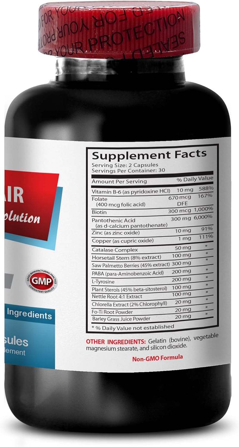 Bulk Folic Acid Sport Supplement for Gray Hair Reversal - Catalase Anti-Gray Hair Supplement - 180 Capsules, 3 Bottles