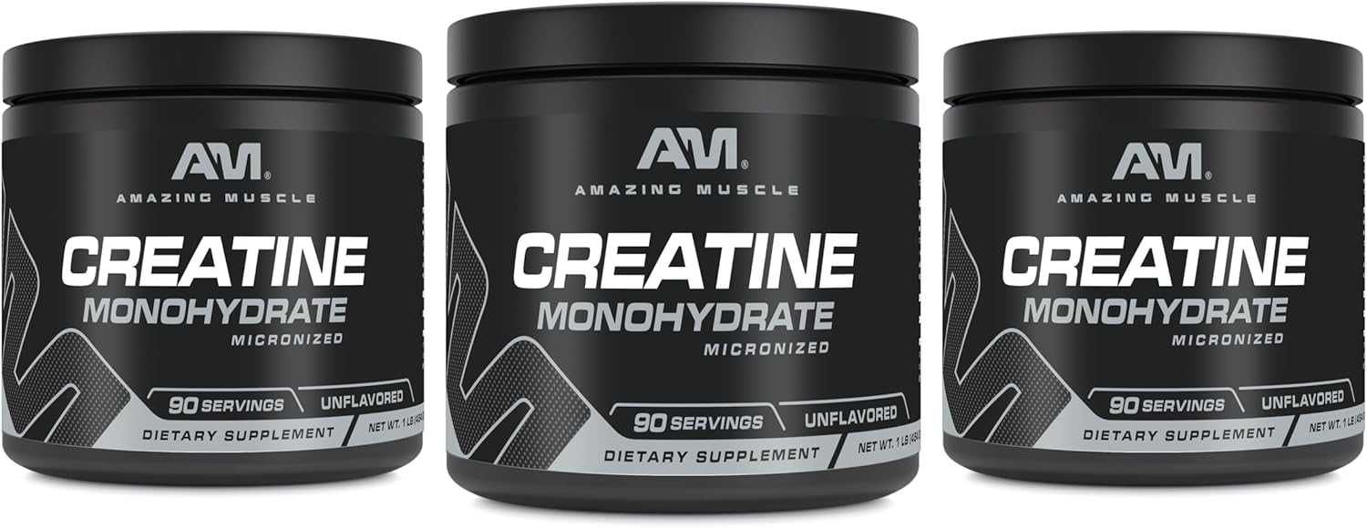 Bulk Micronized Creatine Monohydrate Powder - 90 Servings x 5000mg - 1lb (454g) - Pre & Post Workout - Unflavored - 3 Pack