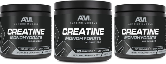 Bulk Micronized Creatine Monohydrate Powder - 90 Servings x 5000mg - 1lb (454g) - Pre & Post Workout - Unflavored - 3 Pack