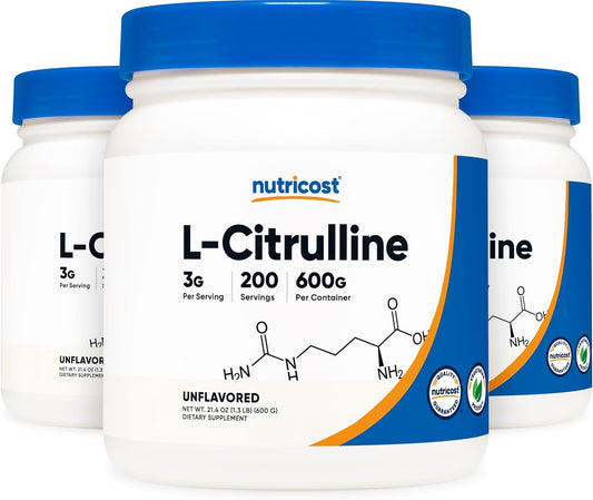 Bulk Pack of 3 Nutricost Pure L-Citrulline Base Powder - 600 Grams