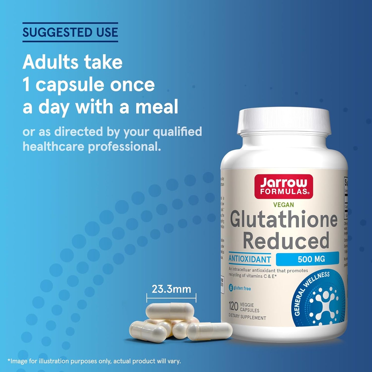 Bulk Pack of Jarrow Formulas Glutathione Reduced 500 mg Capsules - Antioxidant Support for Vitamins C & E - Non-GMO, Gluten Free, Vegan - 1440 Capsules Total