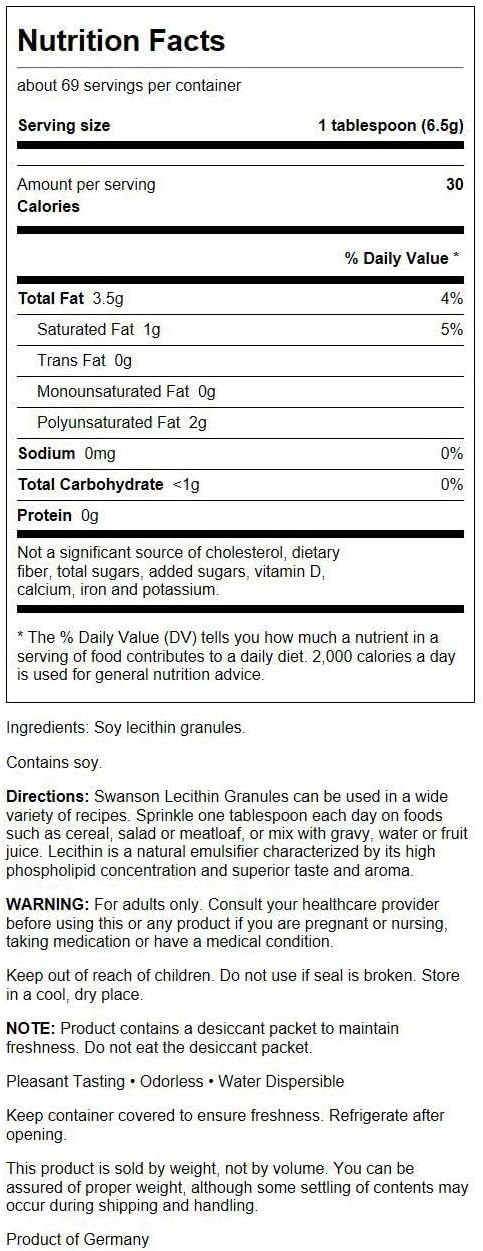Bulk Pack of Swanson Non-GMO 100% Pure Lecithin Granules - 16 oz each (48 oz total)