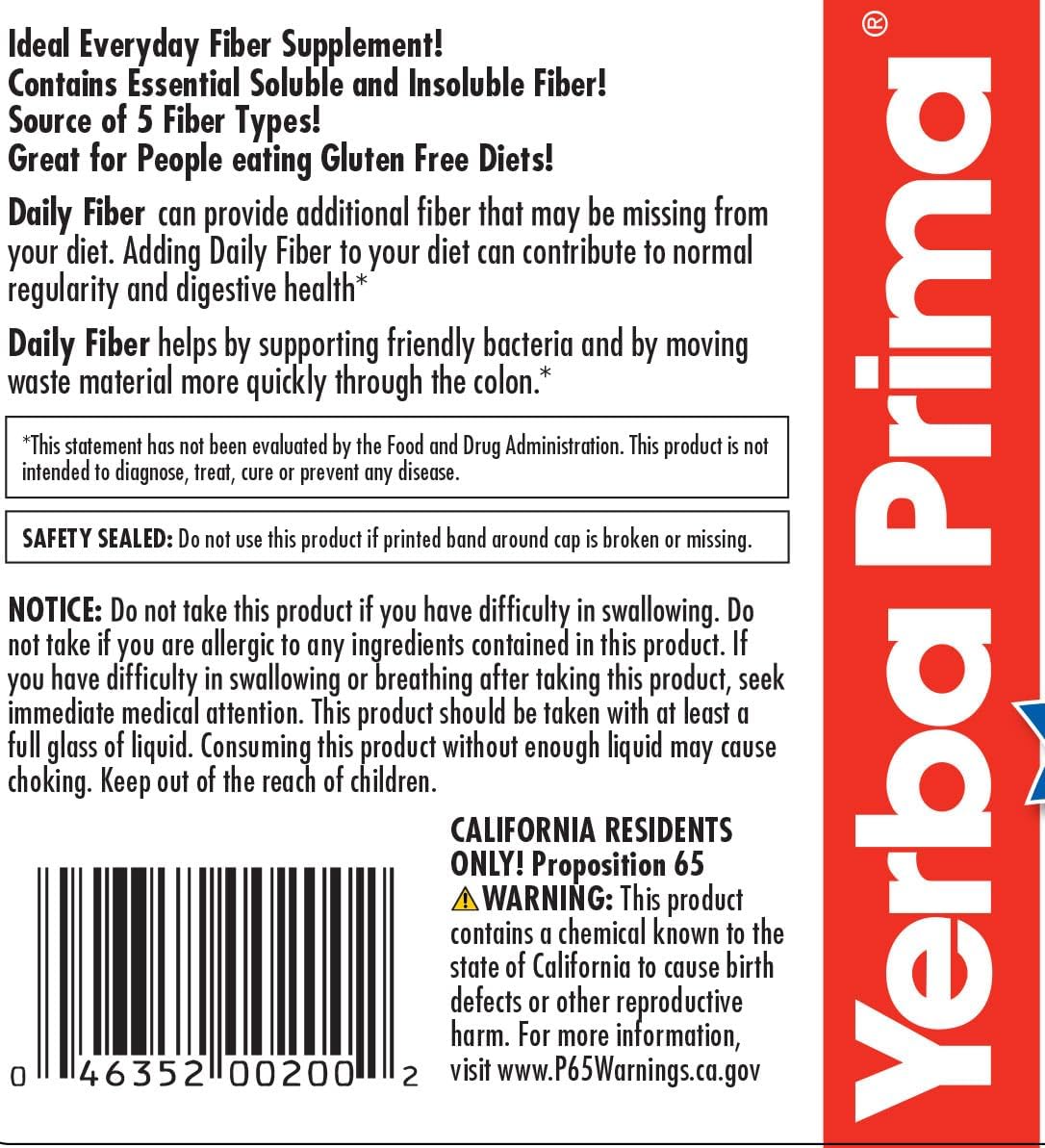 Bulk Pack of Yerba Prima Daily Fiber Formula Powder - 12 oz x 4 - Soluble & Insoluble Fiber Supplement for Gut Health - Vegan, Non-GMO, Gluten-Free