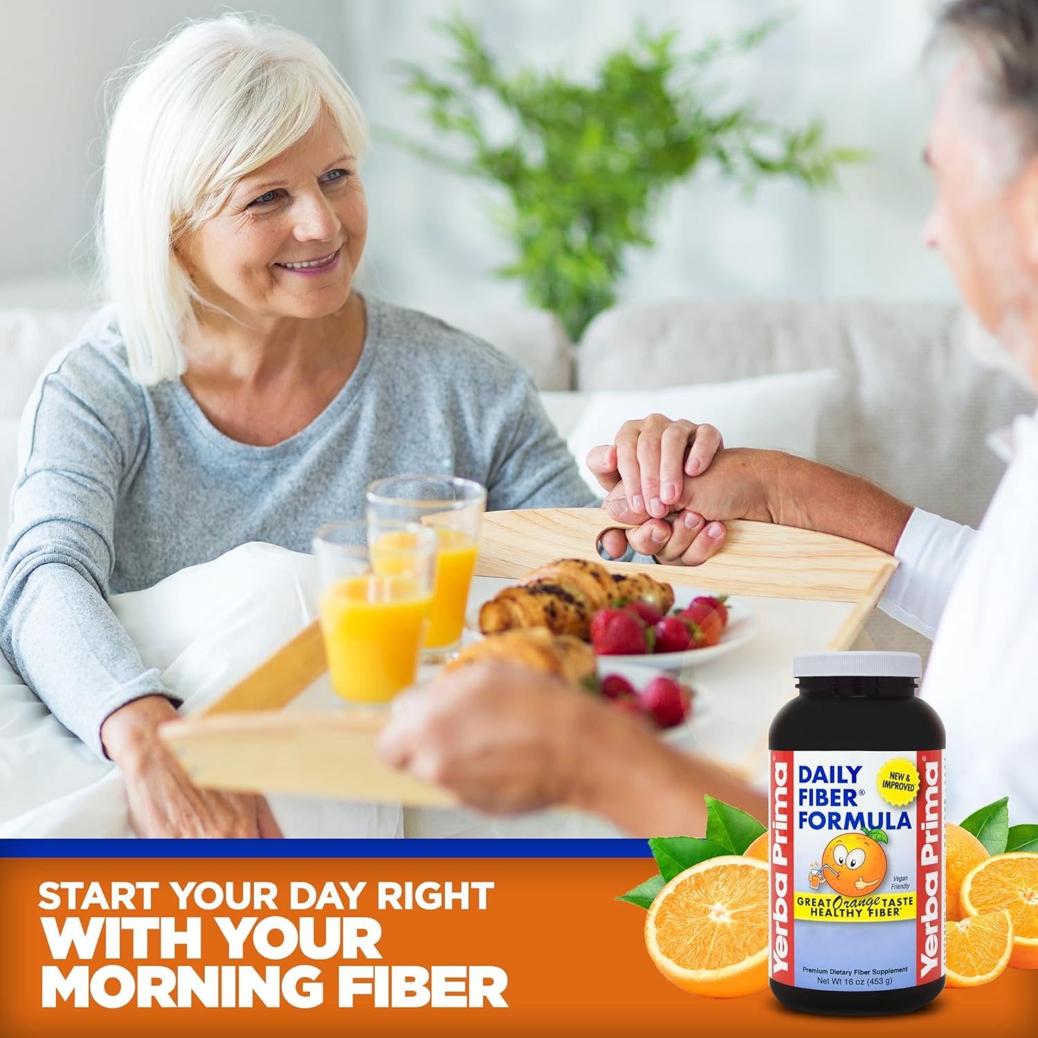 Bulk Pack Yerba Prima Daily Fiber Formula Powder - 16 oz x 3 - Premium USA-Made Non-GMO Gluten-Free Fiber Supplement - Natural Orange Flavor