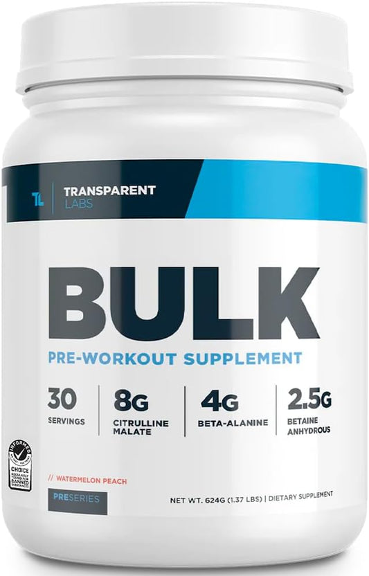 Bulk Pre Workout Powder for Muscle Building and Strength - 30 Servings, Watermelon Flavor
