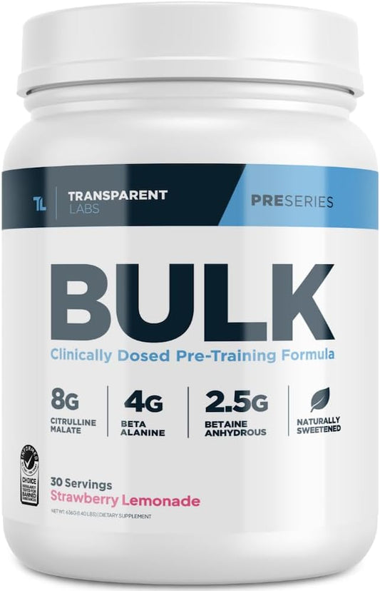 Bulk Pre Workout Powder with Natural Sweeteners - Advanced Formula for Muscle Building and Strength - 30 Servings, Strawberry Lemonade