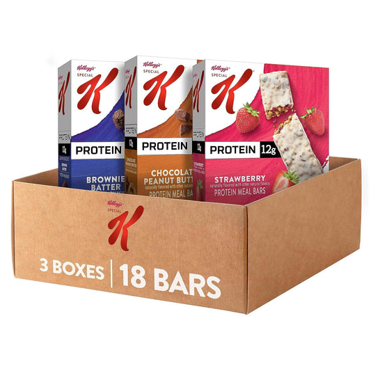 Bulk Protein Snacks: Special K Bar Protein Meal Replacement Bars, Variety Pack (3 Boxes, 18 Bars)