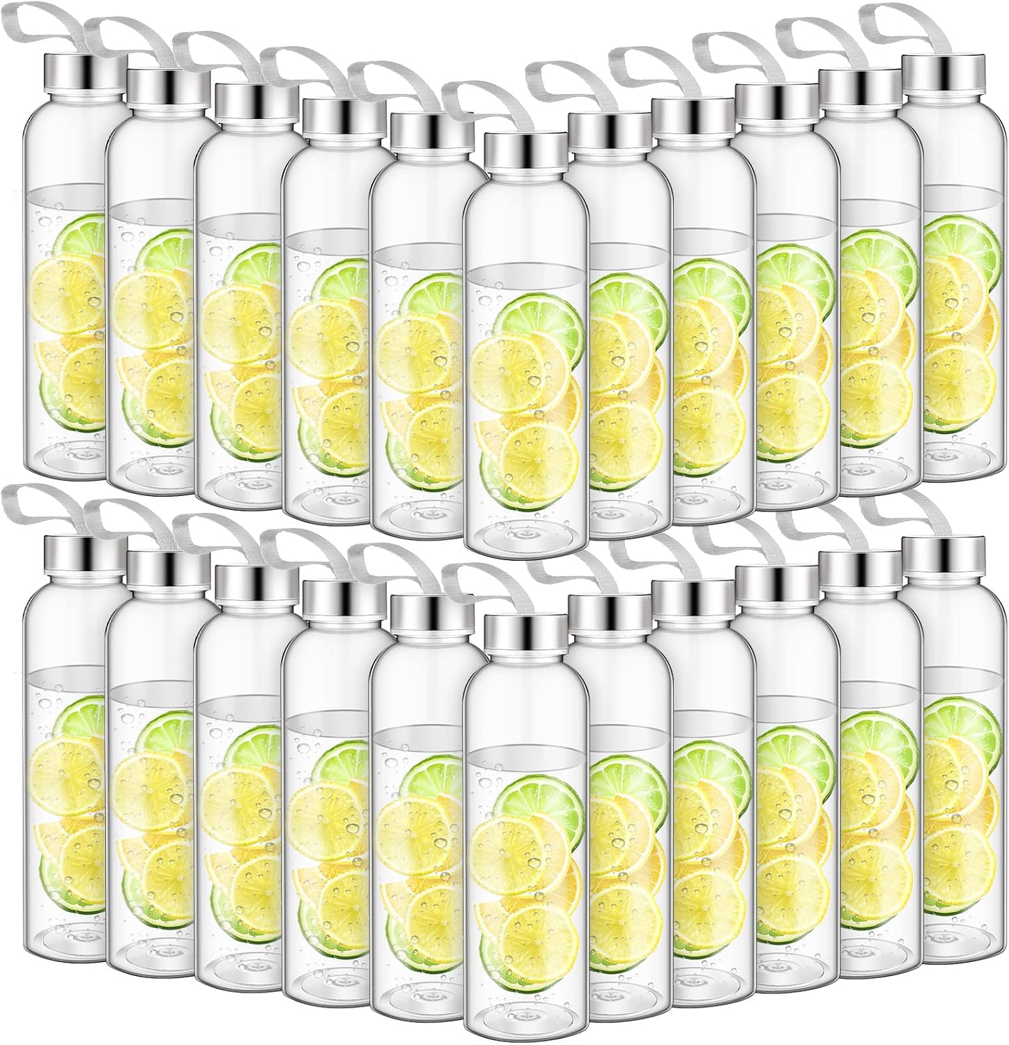 Bulk Set of 40 Reusable 17 oz Water Bottles with Stainless Steel Leak Proof Lids and Carrying Straps - Ideal for Cheerleader Team Gifts and Outdoor Sports