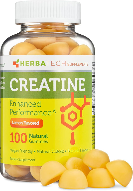 Bulk Size USA-Made Herbatech Creatine Monohydrate Gummies (100 Count, 5,000 mg) for Men and Women - Natural Chewy Supplement