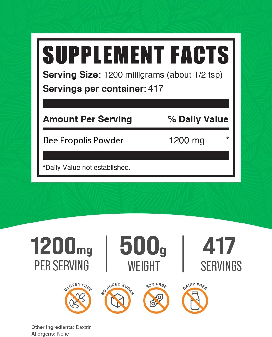 BulkSupplements Bee Propolis Powder - Antioxidant Support Supplement - Gluten Free - 1200mg per Serving, 417 Servings - 500g - 1.1 lbs