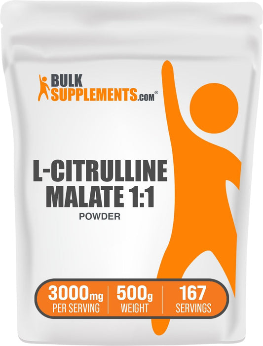 BulkSupplements Citrulline Malate Powder - Unflavored L-Citrulline Supplement - Gluten Free, 500g (1.1 lbs) Pack - 3g per Serving