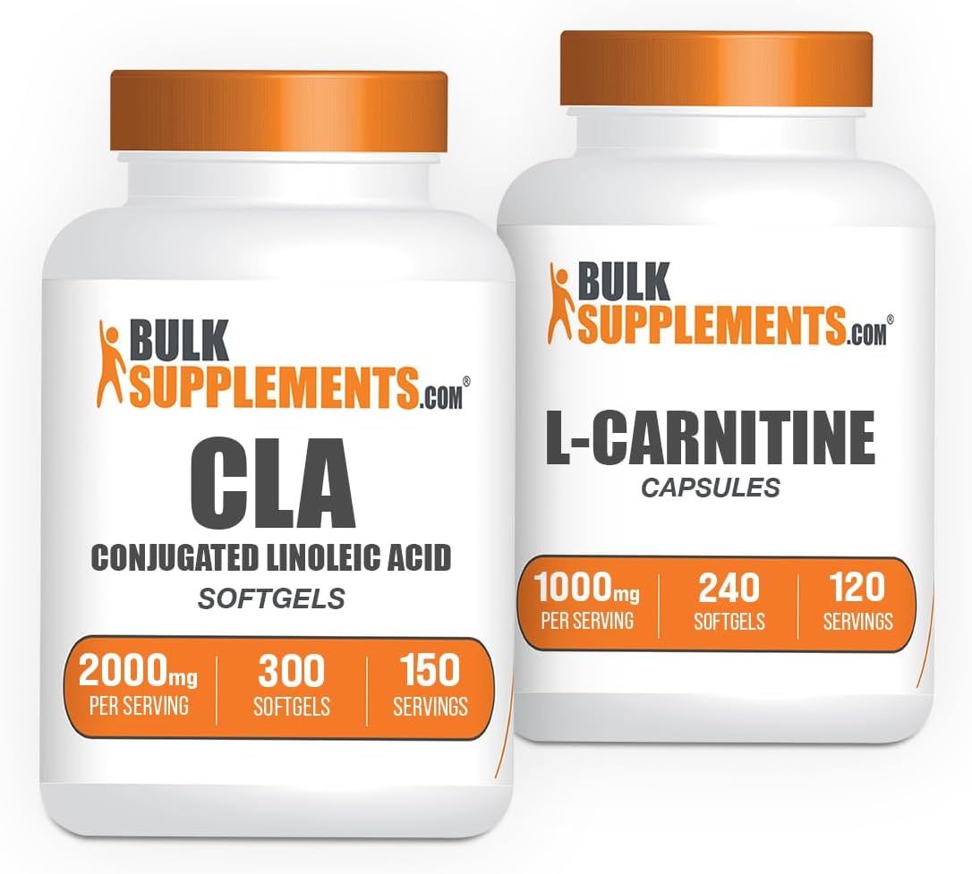 BulkSupplements CLA 2000mg Softgels and L-Carnitine Capsules Combo Pack for Weight Management
