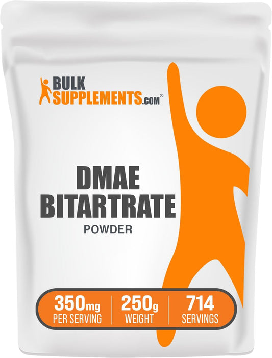 BulkSupplements DMAE Bitartrate Powder - 350mg per Serving, 250g (8.8 oz) - Dimethylaminoethanol Supplement - Gluten Free - Pack of 1