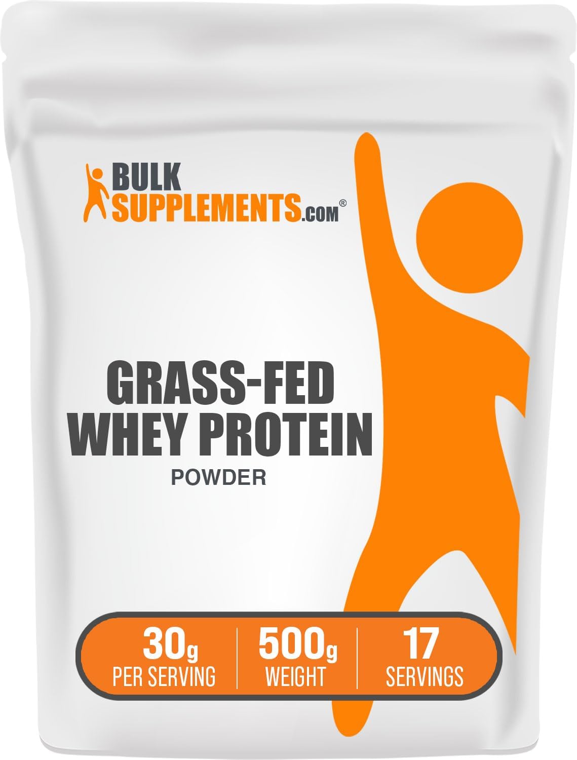 BulkSupplements Grass Fed Whey Protein Powder - 500g Unflavored Whey Protein Concentrate - Gluten Free, 30g per Serving