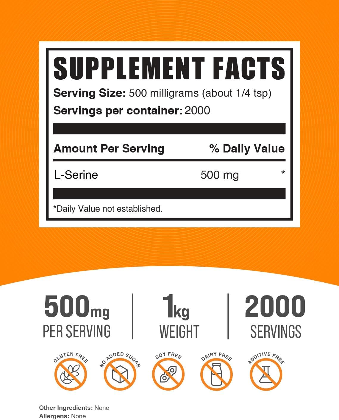 BulkSupplements L-Serine Powder - Amino Acid Supplement for Immune Support - Gluten Free, 500mg per Serving - 1kg (2.2 lbs) Pack