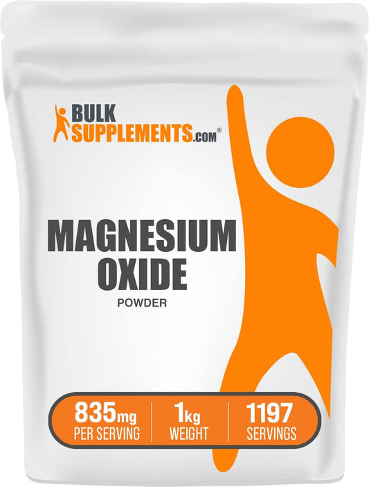 BulkSupplements Magnesium Oxide Powder - 500mg Magnesium, Gluten Free Supplement - 835mg Per Serving, 1kg Pack