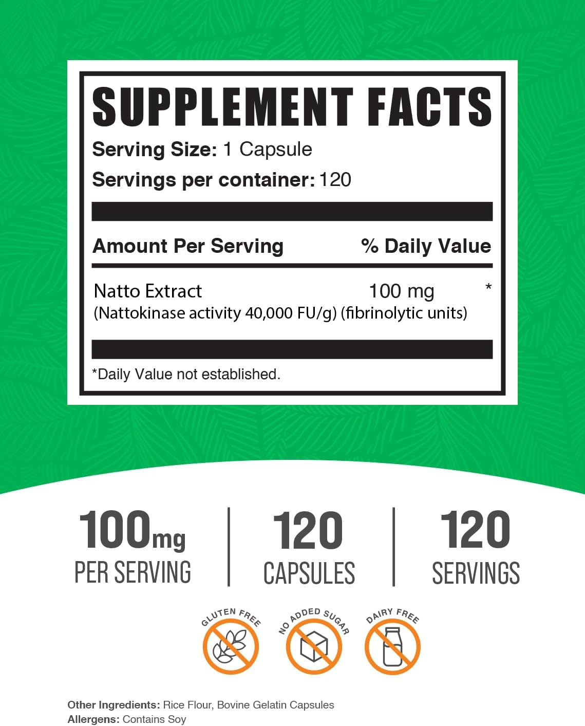 BulkSupplements Nattokinase 4000 FU Capsules - Nattokinase Supplement from Natto Extract - 100mg, Gluten Free - 120 Capsules