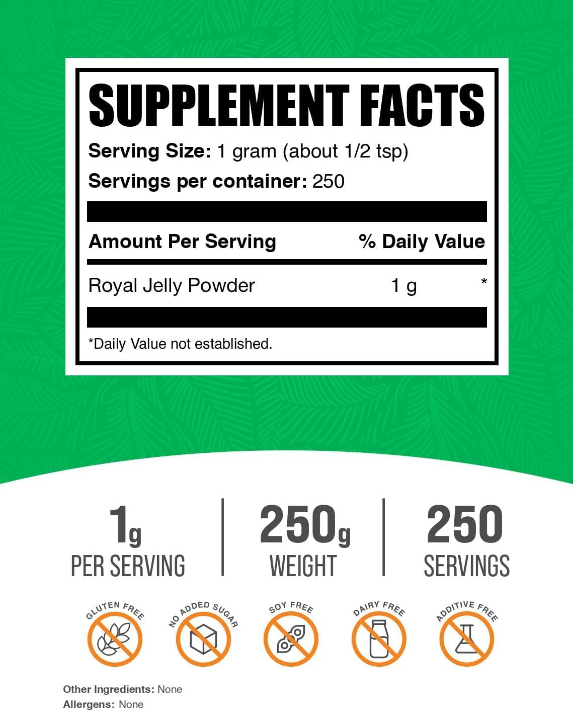 BulkSupplements Royal Jelly Powder - 1000mg Royal Jelly Supplement for Immune Support - Gluten Free - 250g (8.8 oz) Pack of 1