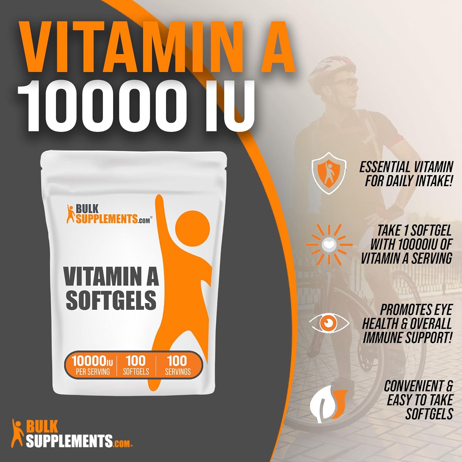 BulkSupplements.com 10000 IU Vitamin A Softgels - Retinyl Palmitate Supplement for Eyes, Gluten Free, 100 Softgels