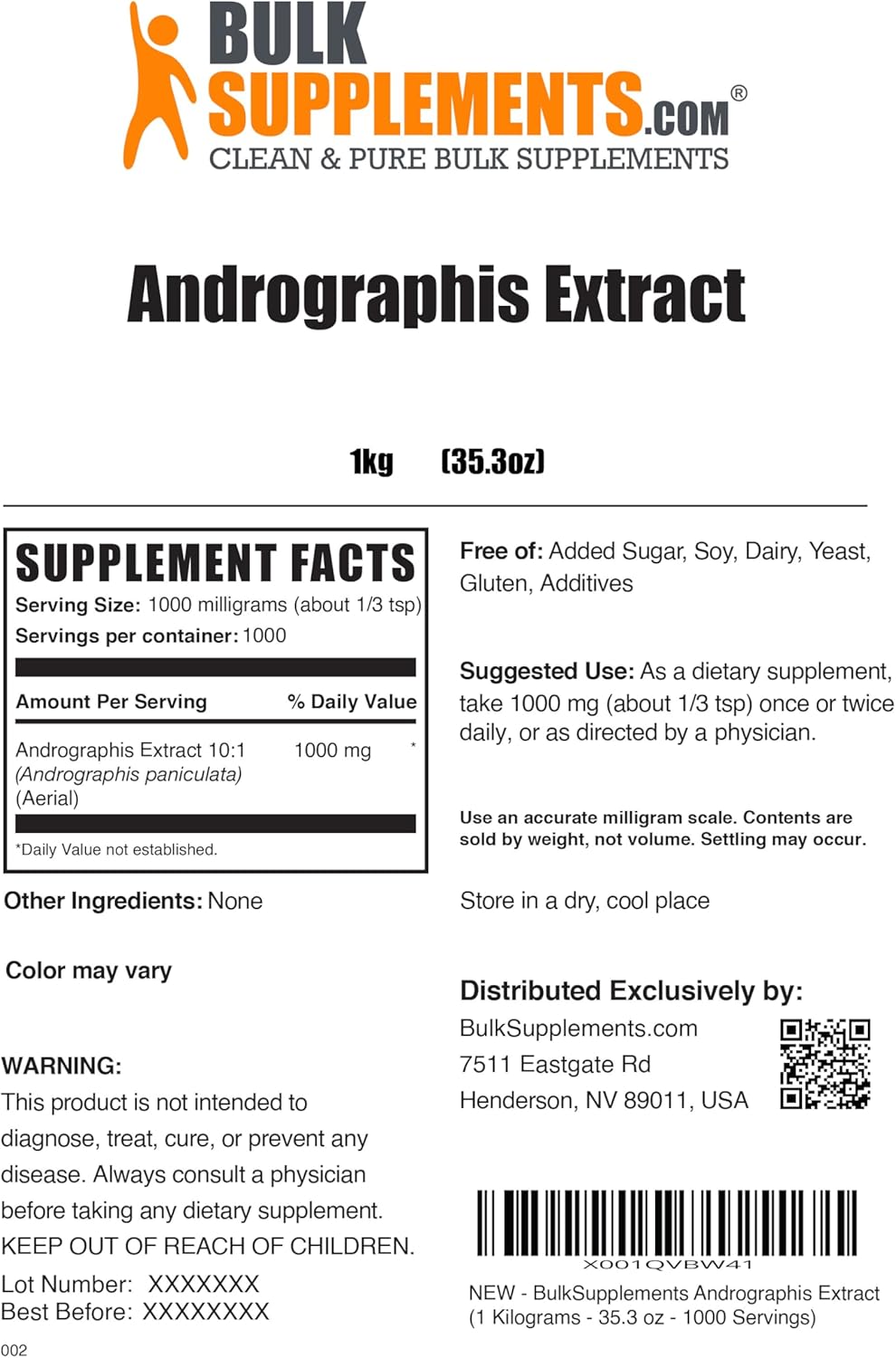 BulkSupplements.com Andrographis Paniculata Extract Powder - Herbal Supplement, Gluten Free, 1000mg per Serving, 5kg (11 lbs)