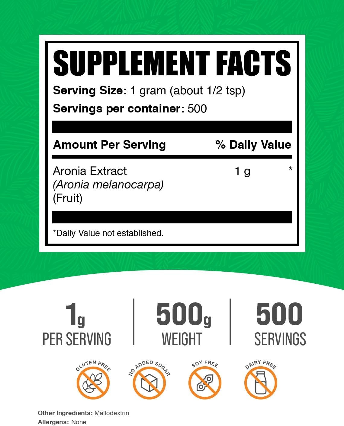 BulkSupplements.com Aronia Berry Extract Powder - Chokeberry Supplement, Gluten Free, 1000mg per Serving, 500g - Pack of 1