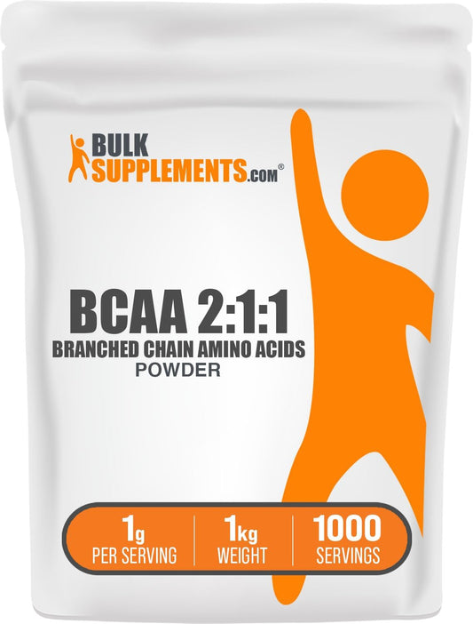 BulkSupplements.com BCAA Powder - Unflavored & Gluten-Free BCAA Supplement, 1000mg per Serving, 1kg (2.2 lbs) Pack of 1