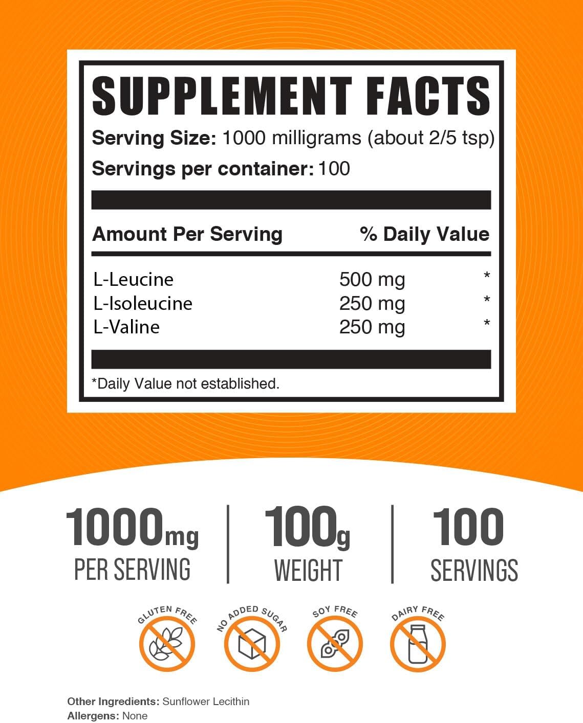 BulkSupplements.com BCAA Powder 2:1:1 - Unflavored BCAAs Amino Acids Supplement (100g)
