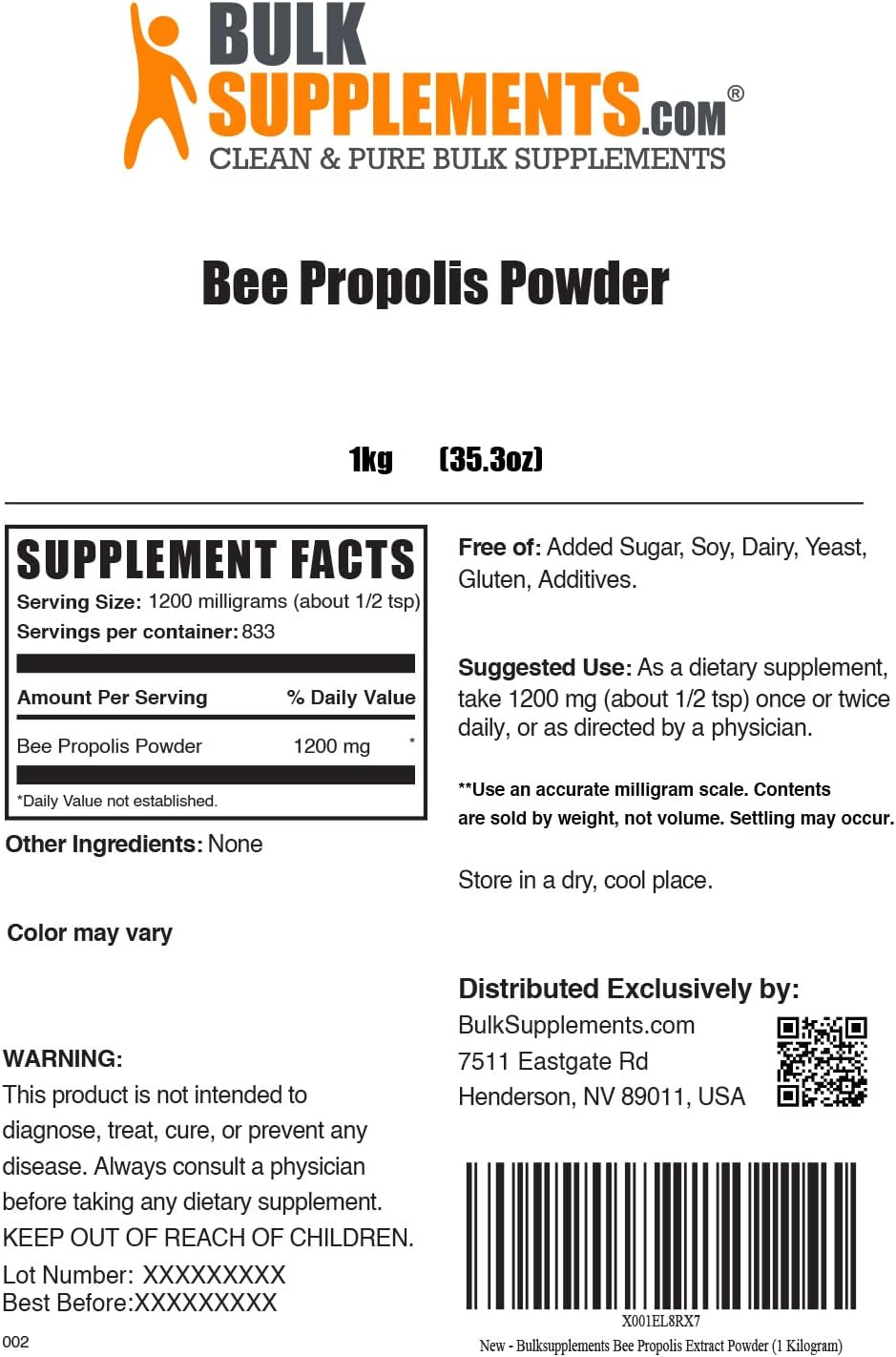 BulkSupplements.com Bee Propolis Powder - Antioxidant Support Supplement - Natural, Gluten Free - 1200mg per Serving, Pack of 5 (5kg - 11lbs)