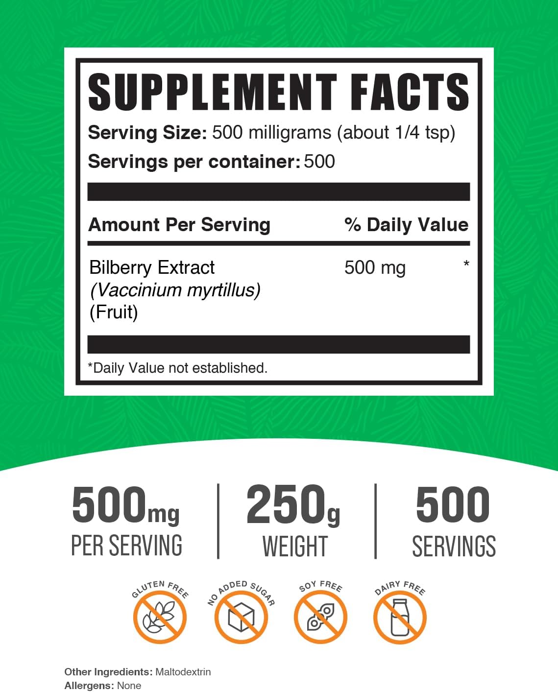 BulkSupplements.com Bilberry Extract Powder - Natural Bilberry Fruit Supplement for Eye Health - Gluten-Free, 500mg per Serving, 250g (8.8 oz)